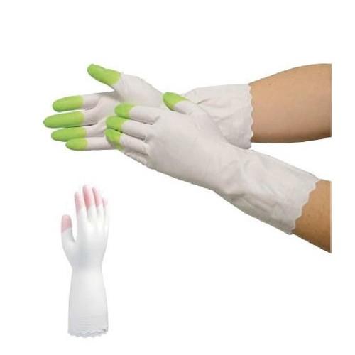 S.T. Family thin vinyl cleaning gloves M green reinforced fingertips