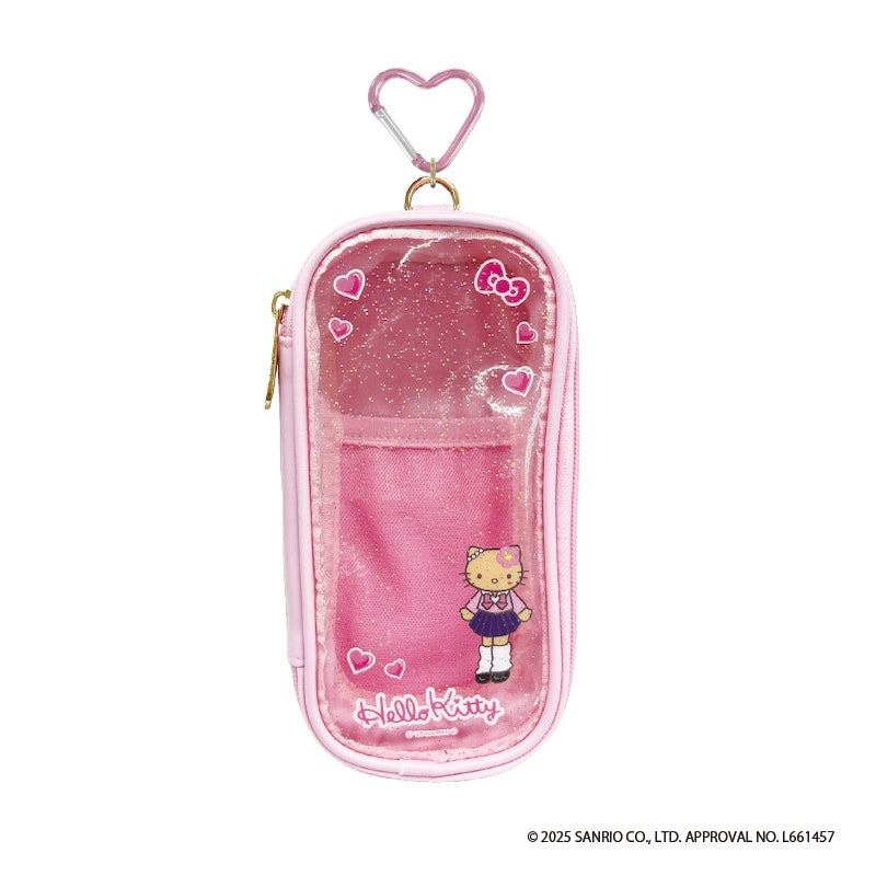 Sanrio Hello Kitty pink clear glitter makeup pouch with heart clip
