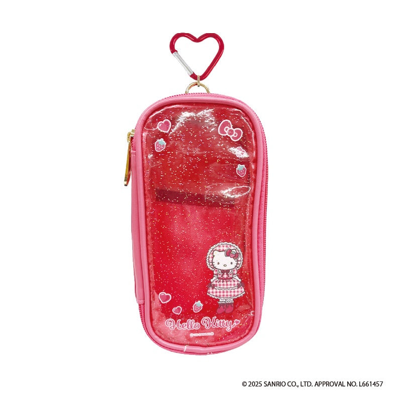 Sanrio Hello Kitty red clear glitter makeup pouch with heart clip