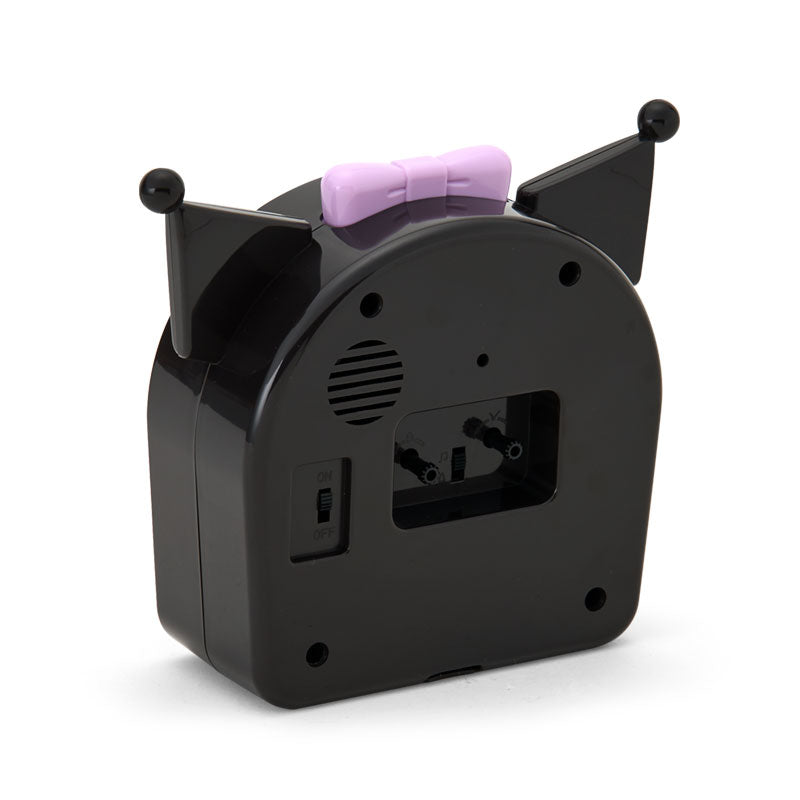 Sanrio Kuromi talking alarm clock back view and battery compartment