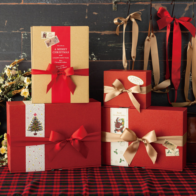 HEADS red satin ribbon gift wrapping example