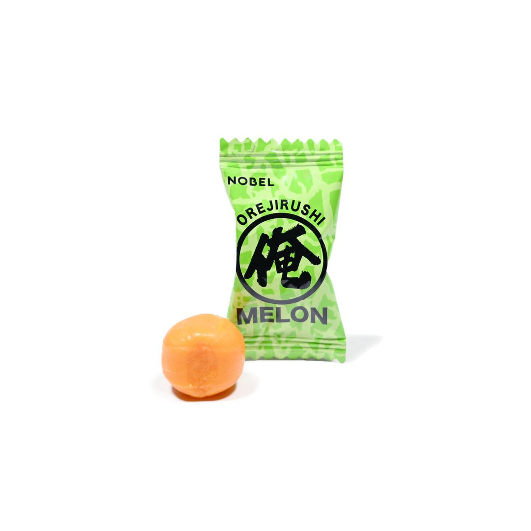 Nobel Ore no Milk Hokkaido Melon candy piece and wrapper detail