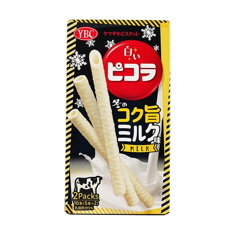 YBC White Picola Winter Rich Milk Rolled Cookie Sticks 10 Pieces box front